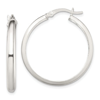 Sterling Silver Polished 4mm Round Hoop Earrings