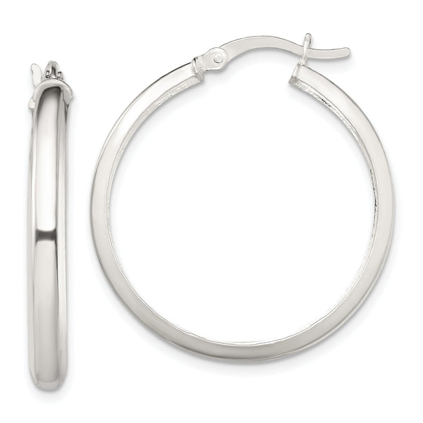 Sterling Silver Polished 4mm Round Hoop Earrings