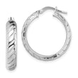 Sterling Silver Rhodium-plated 5x20mm Polished Textured Hoops