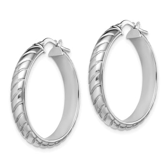 Sterling Silver Rhodium-plated 5x25mm Polished Textured Hoops - Birthstone Company