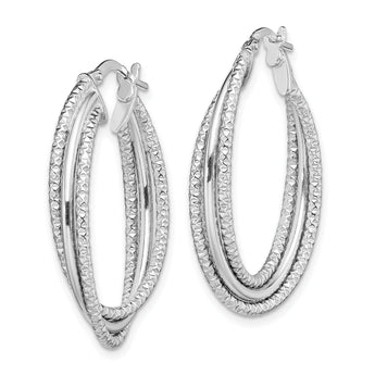 Sterling Silver Rhodium-plated Polished and Textured Triple Hoops