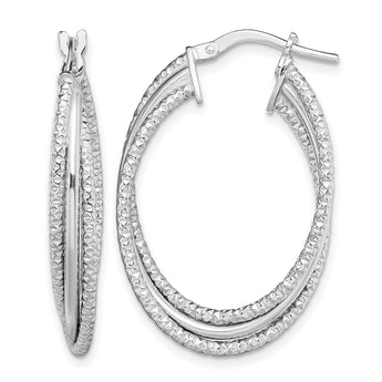 Sterling Silver Rhodium-plated Polished and Textured Triple Hoops - Birthstone Company