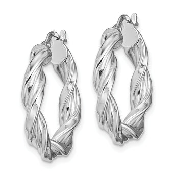 Sterling Silver Rhodium-plated 4mm Twisted Hoop Earrings
