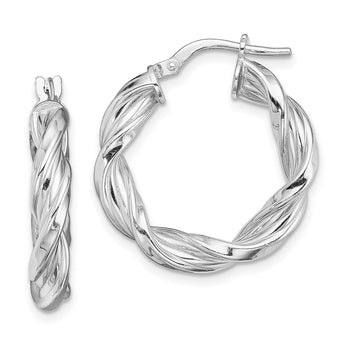Sterling Silver Rhodium-plated 4mm Twisted Hoop Earrings