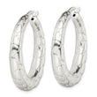 Sterling Silver Polished & Pebbled Round Hoop Earrings