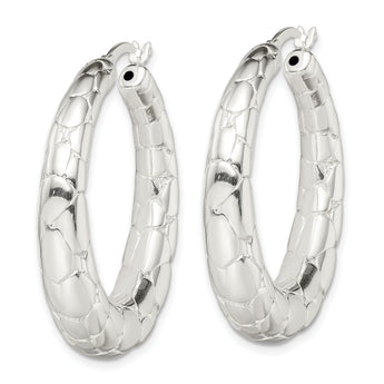 Sterling Silver Polished & Pebbled Round Hoop Earrings