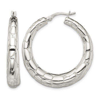 Sterling Silver Polished & Pebbled Round Hoop Earrings - Birthstone Company