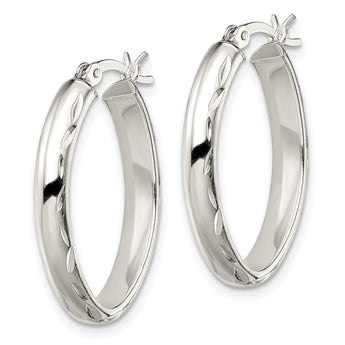 Sterling Silver Polished Diamond-cut Edge 4.25mm Oval Hoop Earrings