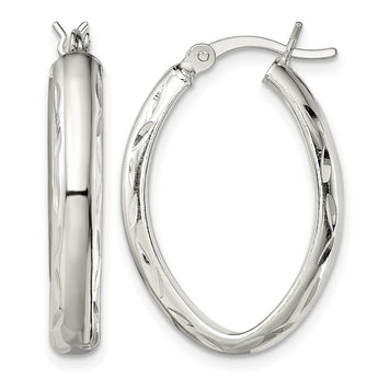 Sterling Silver Polished Diamond-cut Edge 4.25mm Oval Hoop Earrings - Birthstone Company