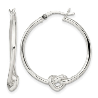 Sterling Silver Polished Heart Knot Round Hoop Earrings - Birthstone Company
