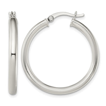 Sterling Silver Polished 3.5mm Round Hoop Earrings - Birthstone Company
