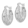 Sterling Silver Rhod-plated Polished & Filigree Round Hoop Earrings