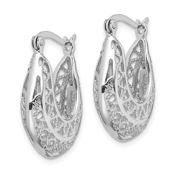 Sterling Silver Rhodium-plated Polished & Filigree Hoop Earrings - Birthstone Company