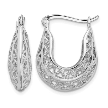 Sterling Silver Rhodium-plated Polished & Filigree Hoop Earrings - Birthstone Company