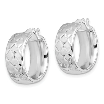Sterling Silver Rhod-plated Polished & D/C 7.5mm Round Hoop Earrings
