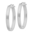 Sterling Silver Rhod-plated Polished & Striped 4mm Oval Hoop Earrings