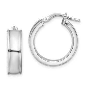 Sterling Silver Rhodium-plated Beveled Edge 6mm Round Hoop Earrings