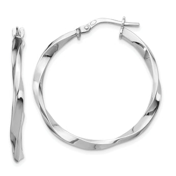 Sterling Silver Rhodium-plated Polished Twisted 2.5x25mm Hoop Earrings