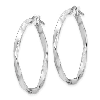 Sterling Silver Rhodium-plated Polished Twisted 2.5x30mm Hoop Earrings - Birthstone Company