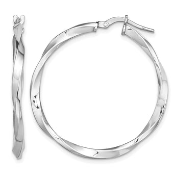 Sterling Silver Rhodium-plated Polished Twisted 2.5x30mm Hoop Earrings - Birthstone Company