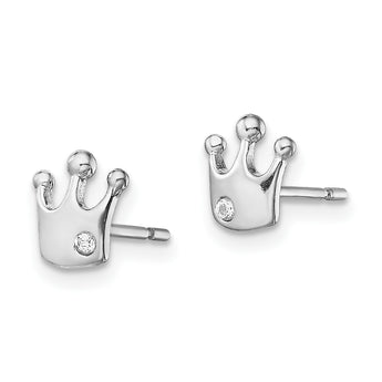 Sterling Silver Rhodium-plated CZ Crown Post Earrings - Birthstone Company