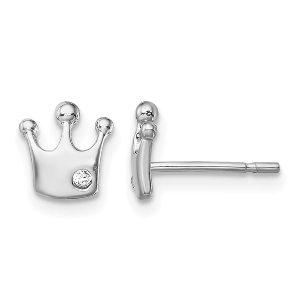 Sterling Silver Rhodium-plated CZ Crown Post Earrings - Birthstone Company