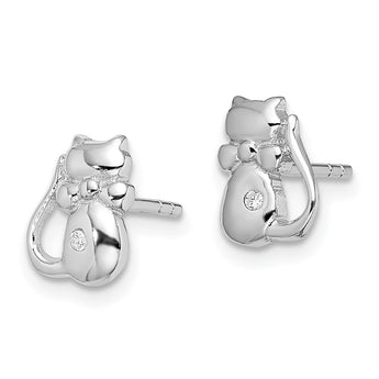 Sterling Silver Rhodium-plated CZ Cat Post Earrings - Birthstone Company