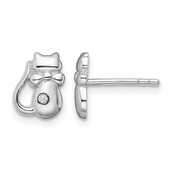Sterling Silver Rhodium-plated CZ Cat Post Earrings - Birthstone Company