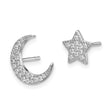Sterling Silver Rhodium-plated CZ Star and Moon Post Earrings - Birthstone Company