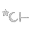Sterling Silver Rhodium-plated CZ Star and Moon Post Earrings - Birthstone Company