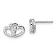 Sterling Silver RH-plated Polished w/CZ Double Heart Post Earrings