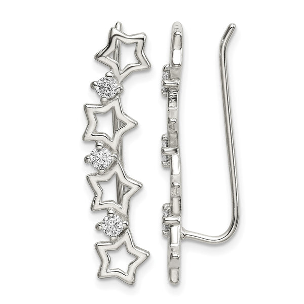 Sterling Silver Polished CZ Stars Ear Climber Earrings - Birthstone Company