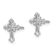 Sterling Silver RH-pltd Polished Textured Budded Cross Post Earrings