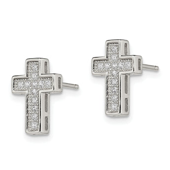 Sterling Silver Rhodium-plated CZ Cross Post Earrings - Birthstone Company