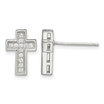 Sterling Silver Rhodium-plated CZ Cross Post Earrings - Birthstone Company