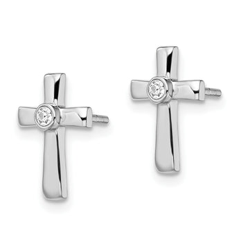 Sterling Silver Rhodium-plated Polished CZ Cross Post Earrings - Birthstone Company