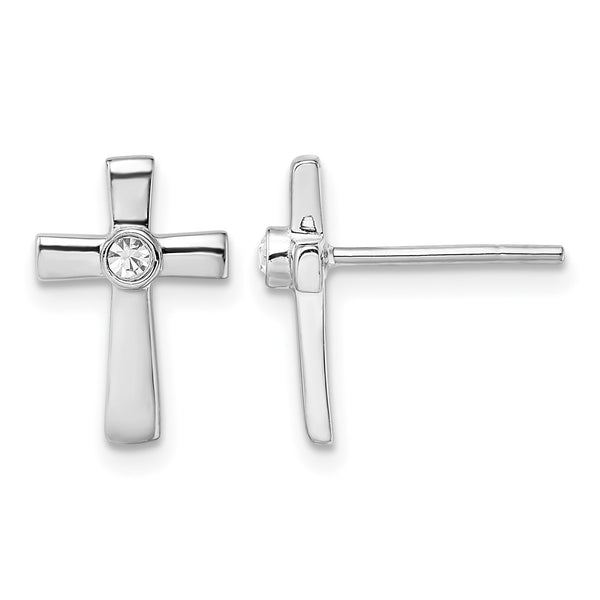 Sterling Silver Rhodium-plated Polished CZ Cross Post Earrings - Birthstone Company