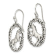 Sterling Silver Antiqued Horse Dangle Shepherds Hook Earrings