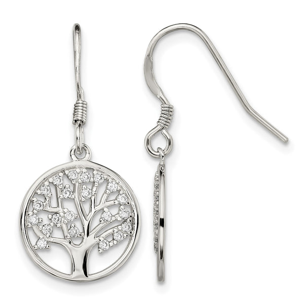 Sterling Silver Rhod-pltd CZ Tree of Life Dangle Shepherd Hook Earrings - Birthstone Company