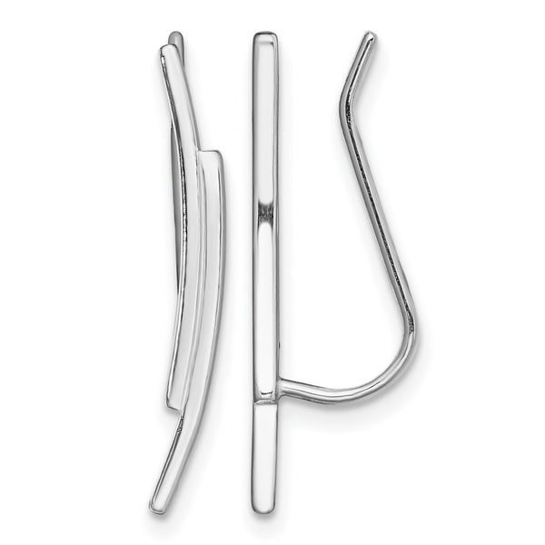 Sterling Silver Rhod-plated Polished Double Curved Bar Ear Climber Earrings - Birthstone Company