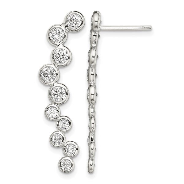 Sterling Silver Rhod-plated Polished Bezel CZ Post Ear Climber Earrings - Birthstone Company