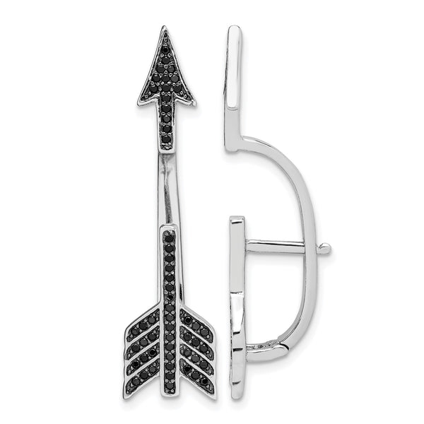 Sterling Silver Rhodium-plated Polished Black CZ Arrow Hinged Post Earrings - Birthstone Company