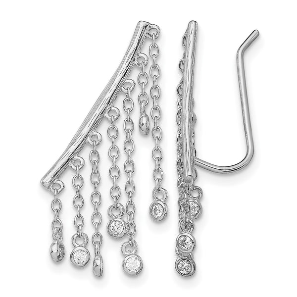 Sterling Silver Rhodium-plated Polished Fancy CZ Dangle Ear Climber Earring - Birthstone Company