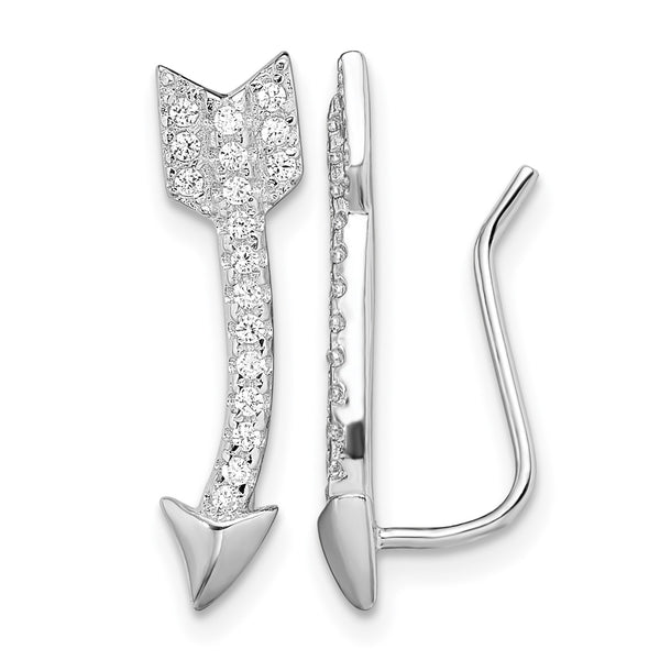 Sterling Silver Rhodium-plated Polished CZ Arrow Ear Climber Earrings - Birthstone Company