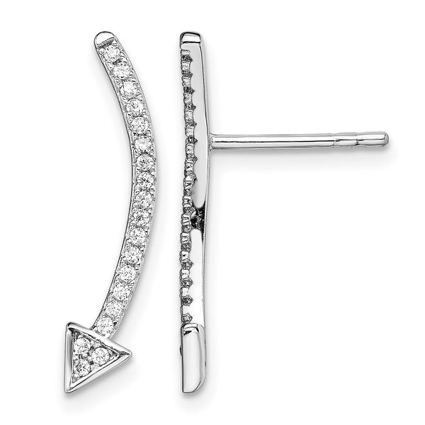 Sterling Silver Rhodium-plated Polished CZ Arrow Ear Climber Post Earrings - Birthstone Company
