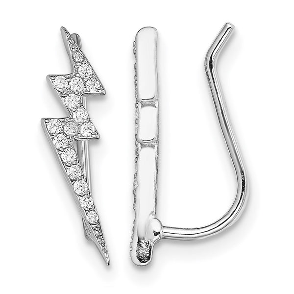 Sterling Silver Rhodium-plated Polished CZ Lightning Bolt Ear Climber Earri - Birthstone Company