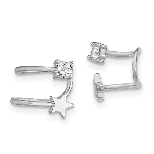 Sterling Silver Rhodium-plated Polished CZ & Star Single Cuff Earring - Birthstone Company
