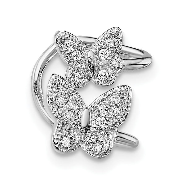 Sterling Silver Rhodium-plated CZ Double Butterfly Left Cuff Earring - Birthstone Company
