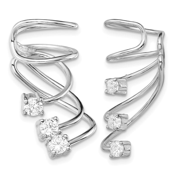 Sterling Silver Rhodium-plated Polished Fancy CZ Pair of Cuff Earrings - Birthstone Company