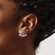 Sterling Silver Polished Beaded Curve & CZ Front & Back Post Earrings - Birthstone Company